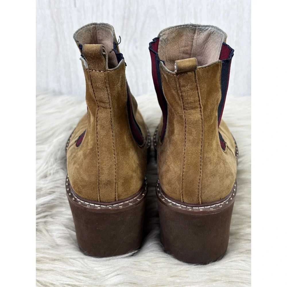 Cecelia NY Gemma Wedge Boots Tan Suede Chelsea Booties Women's 10 Boho Chic